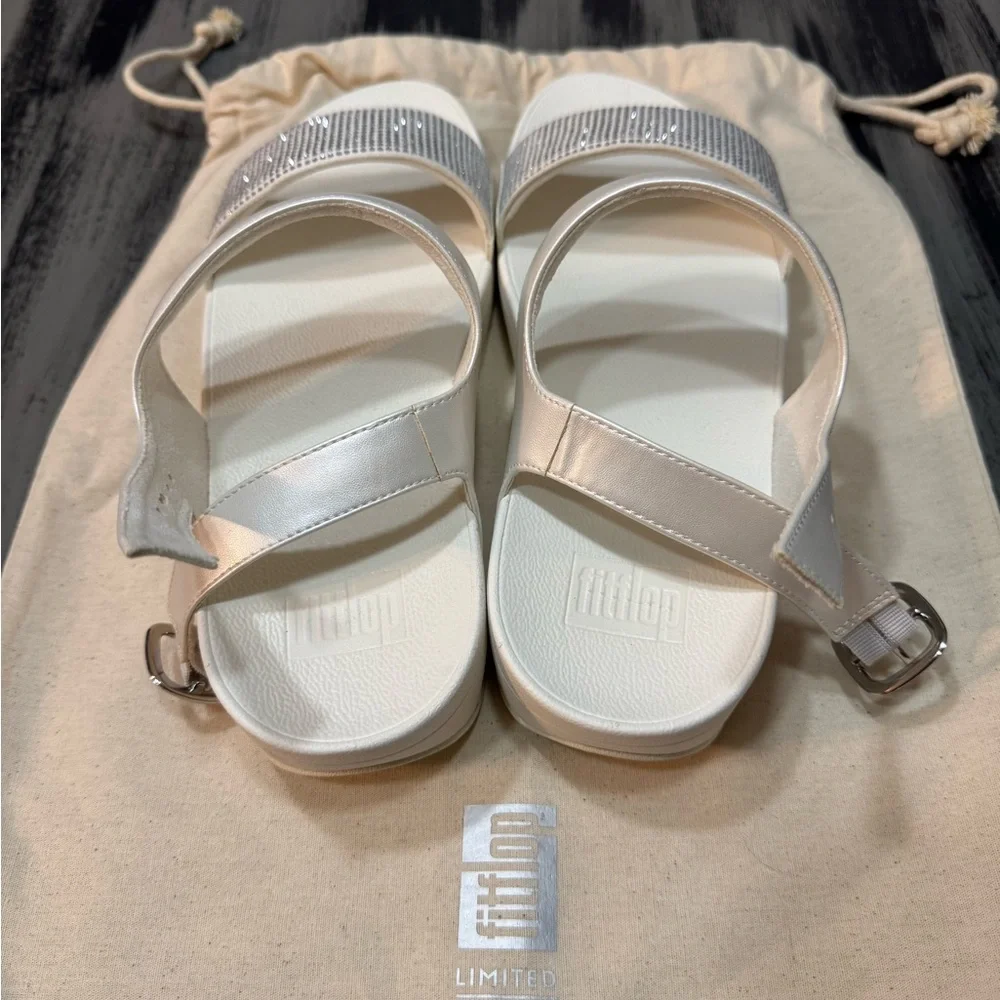 FitFlop Lulu Crystal Embellished Back-Strap Sandals in Crème Size 10 - Picture 4 of 11